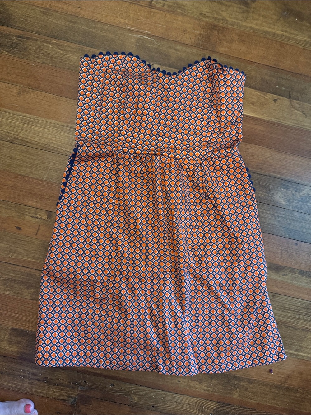Strapless Orange Geometric Print Sundress